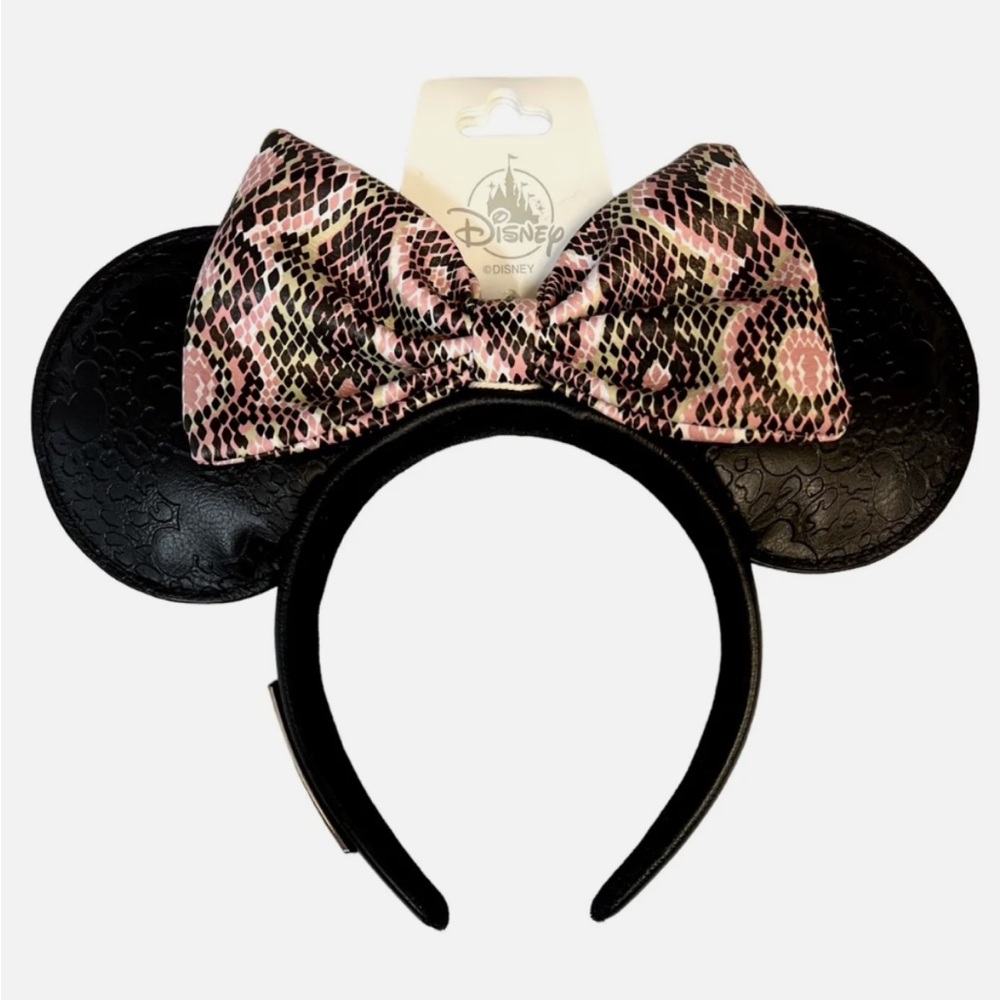 NWT Disney Parks Loungefly Minnie Mouse Ears Headband Simulated Leather Pink Bow